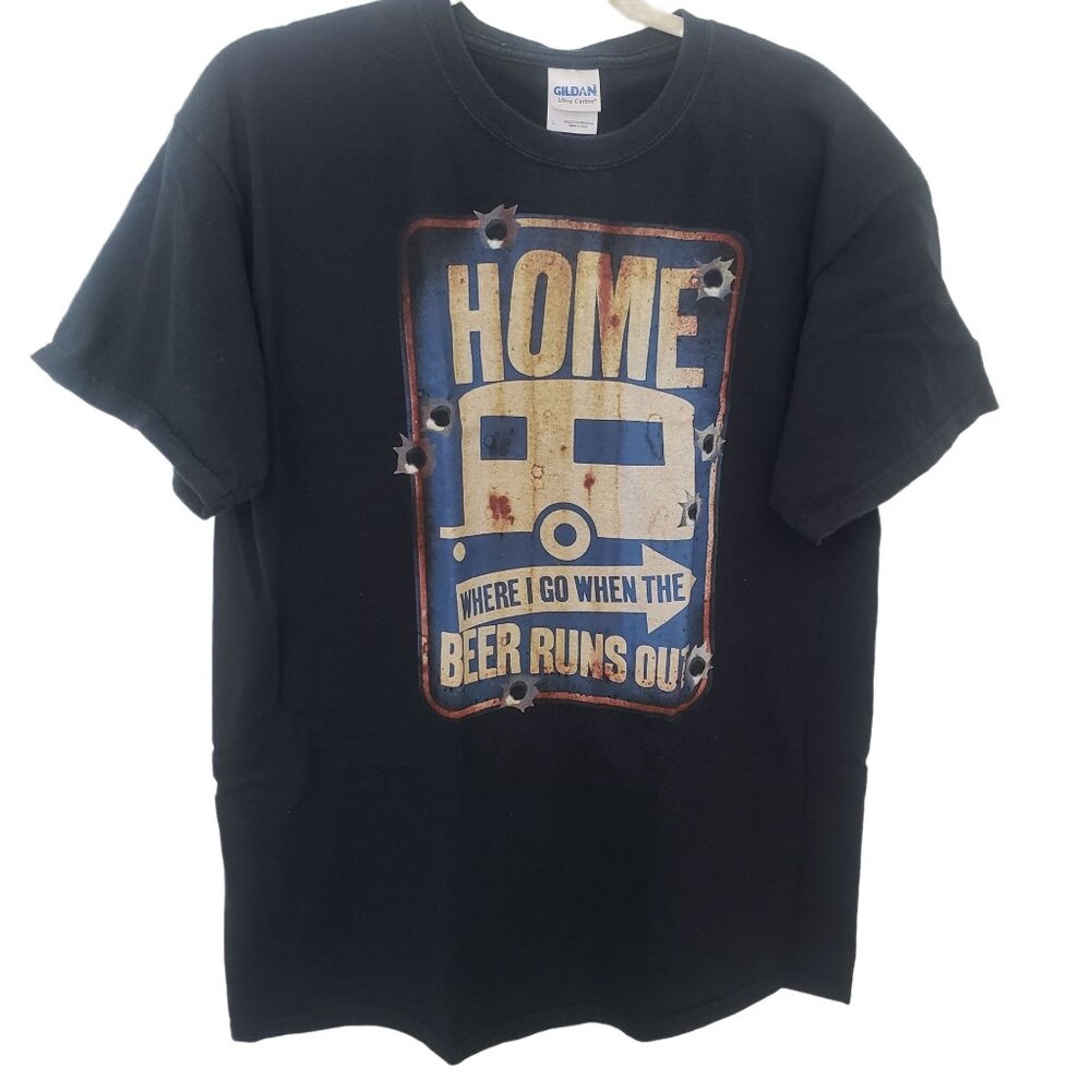 Funny Beer Slogan T-shirt Gildan Black Size L Mens Graphic Tee Cotton